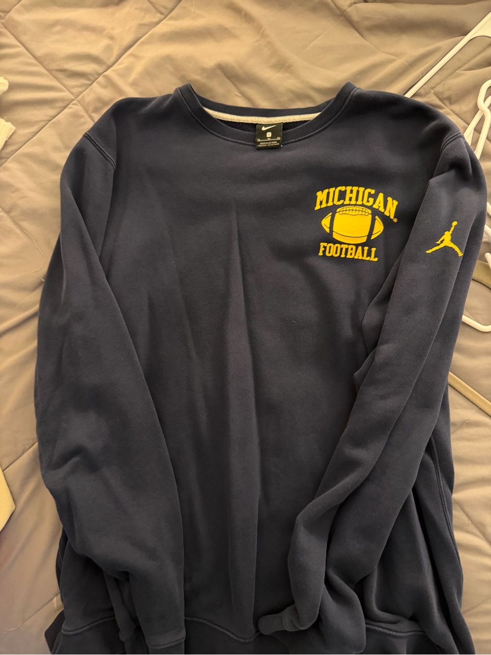 Nike Navy Crewneck Sweatshirt with Yellow Michigan Football Logo